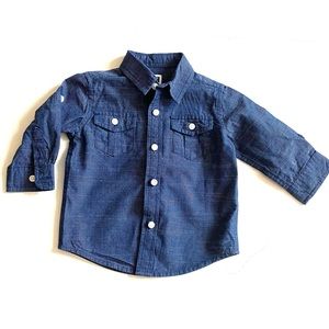Janie and Jack Blue Chambray Button Front Shirt Size 3-6 Months